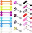 flexible 16mm tongue rings for women: stainless steel and acrylic straight retainer piercing jewelry for tongue and nipple logo