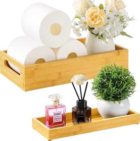 img 4 attached to Bamboo Bathroom Tray Set for Counter - Stylish Organizer for Toiletries, Soap Dispenser, and More!