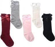 5-pack knee high socks for baby girls with bow and ruffled leggings, ideal for infants and toddlers logo