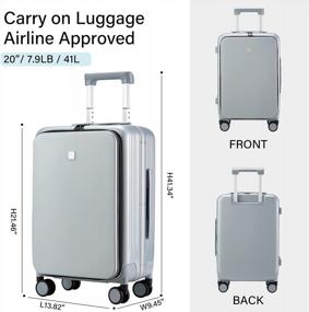 img 2 attached to 20-дюймовый обновленный багаж Hanke с передним карманом для ноутбука, чемоданом на колесиках с вращающимися колесами и замком TSA - серая алюминиевая рама для ПК Hardside Travel для мужчин и женщин
