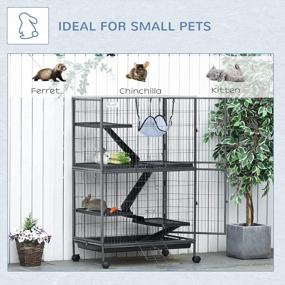 img 1 attached to PawHut 50" H Rolling Small Animal Cage With 4 Doors, Removable Tray, Hammock For Ferrets Chinchillas Sugar Gliders