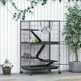 img 3 attached to PawHut 50" H Rolling Small Animal Cage With 4 Doors, Removable Tray, Hammock For Ferrets Chinchillas Sugar Gliders