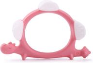 smily mia norman the dinosaur: pink silicone teether toy for 🦕 babies (3m+) - soft, durable, and safe gum massage & teething bracelet logo