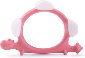 img 4 attached to Smily Mia Norman The Dinosaur: Pink Silicone Teether Toy for 🦕 Babies (3M+) - Soft, Durable, and Safe Gum Massage & Teething Bracelet