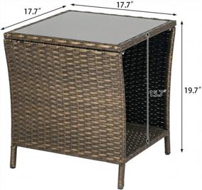 img 2 attached to KINTNESS Wicker Rattan Side Table Outdoor End Table Patio Courtyard Coffee Bistro Glass Table With Storage