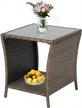 kintness wicker rattan side table outdoor end table patio courtyard coffee bistro glass table with storage logo