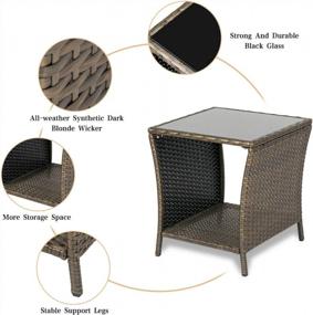 img 1 attached to KINTNESS Wicker Rattan Side Table Outdoor End Table Patio Courtyard Coffee Bistro Glass Table With Storage