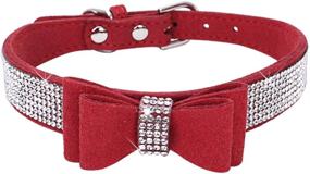 img 3 attached to Sparkle And Safety With Tangpan'S Rhinestone Bow-Knot Dog Collar And Seatbelt Combo For XS Puppies In Red Microfiber