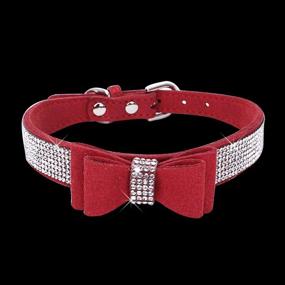 img 2 attached to Sparkle And Safety With Tangpan'S Rhinestone Bow-Knot Dog Collar And Seatbelt Combo For XS Puppies In Red Microfiber