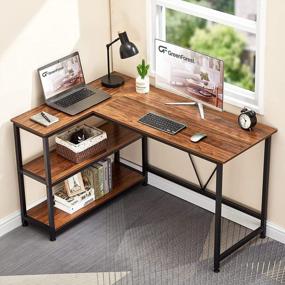 img 2 attached to 🖥️ 51x35.4 inch GreenForest L Shaped Desk: Reversible Walnut Corner Gaming Computer Desk with Storage Shelves for Home Office PC Workstation, Laptop Table