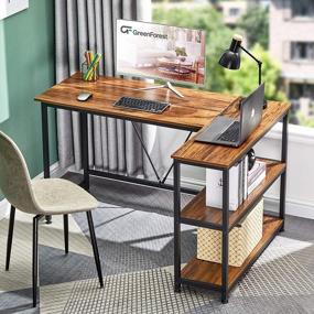img 1 attached to 🖥️ 51x35.4 inch GreenForest L Shaped Desk: Reversible Walnut Corner Gaming Computer Desk with Storage Shelves for Home Office PC Workstation, Laptop Table