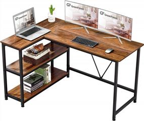 img 4 attached to 🖥️ 51x35.4 inch GreenForest L Shaped Desk: Reversible Walnut Corner Gaming Computer Desk with Storage Shelves for Home Office PC Workstation, Laptop Table