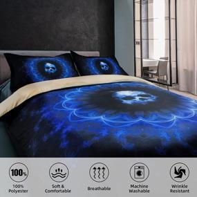 img 3 attached to Gothic Horror Bedding: ZHH Blue Flame Skull Duvet Cover Set With 3D Skeleton Design For Queen Size Bed (Includes 2 Pillowcases)
