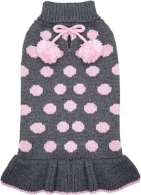 img 4 attached to 🐶 Stylish KYEESE Polka Dot Dog Sweater Dress with Leash Hole: Knit Warm Clothes for Fall Winter with Pom Pom Ball