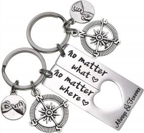 img 4 attached to Set Of 2 Best Friend Keychains - Polished Finish Long Distance Friendship Relationship Gift - LParkin No Matter What No Matter Where
