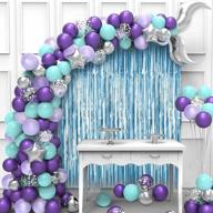 mermaid balloon garland kit with 121pcs including mermaid tail foil balloons and light blue foil fringe curtain for under the sea party decorations - joyypop (silver color) логотип