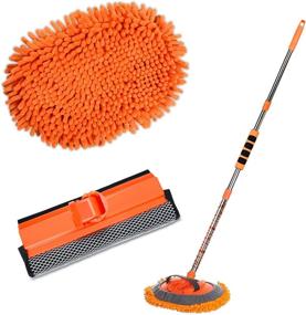 img 4 attached to 🧽 AgiiMan Car Wash Brush with Long Handle - Ultimate 3 in 1 Car Cleaning Kit: Microfiber Mitt Set, Adjustable Length & Glass Scrabber - Orange