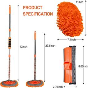 img 3 attached to 🧽 AgiiMan Car Wash Brush with Long Handle - Ultimate 3 in 1 Car Cleaning Kit: Microfiber Mitt Set, Adjustable Length & Glass Scrabber - Orange