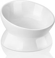 elevated ceramic cat food bowl with tilted design for neck and spine protection - anti-vomiting, small dog and kitten supplies - pure white, 5 inches logo