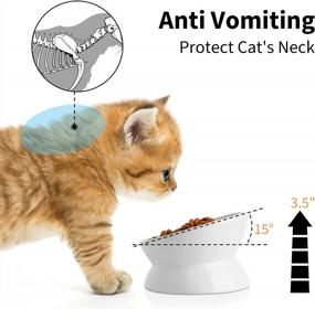 img 3 attached to Elevated Ceramic Cat Food Bowl With Tilted Design For Neck And Spine Protection - Anti-Vomiting, Small Dog And Kitten Supplies - Pure White, 5 Inches