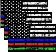 🚓 creatrill reflective tattered thin blue red green line decal matte black – 3 packs 3x5 in. american usa flag decal stickers: show your support for police, fire officers, military troops on cars, trucks, hard hats! logo