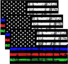 img 4 attached to 🚓 Creatrill Reflective Tattered Thin Blue Red Green Line Decal Matte Black – 3 Packs 3x5 in. American USA Flag Decal Stickers: Show Your Support for Police, Fire Officers, Military Troops on Cars, Trucks, Hard Hats!