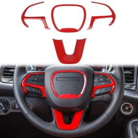 img 4 attached to Voodonala Steering Wheel Cover Trim for Dodge Challenger Charger 2015-2022, Jeep Grand Cherokee SRT8 2014-2022, Dodge Durango 2014-2020 - ABS Red, Set of 4 Pieces