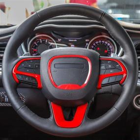 img 3 attached to Voodonala Steering Wheel Cover Trim for Dodge Challenger Charger 2015-2022, Jeep Grand Cherokee SRT8 2014-2022, Dodge Durango 2014-2020 - ABS Red, Set of 4 Pieces