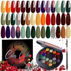 img 4 attached to 21 Color Gel Nail Polish Set With Orange Green Red Solid, Nude Brown Glitter Pudding Upgraded Crème Manicure Palette Soak Off LED DIY Valentine'S Day Gift Kit - Includes Brush