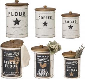 img 4 attached to Primitives By Kathy Farmhouse Tin Canisters For Sugar, Coffee, And Flour Storage