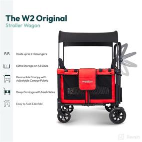 img 2 attached to 👶 WONDERFOLD W2 Original Double Stroller Wagon | 2 High Face-to-Face Seats | 5-Point Harnesses | Easy-Access Front Zipper Door | Removable UV-Protection Canopy | Poppy Red (Original)