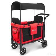 👶 wonderfold w2 original double stroller wagon | 2 high face-to-face seats | 5-point harnesses | easy-access front zipper door | removable uv-protection canopy | poppy red (original) logo