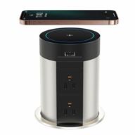 4" diameter pop out power outlet w/ 5w wireless charger, 4 ac & 2 usb ports - automatic countertop pop up for kitchen island, office, workbench - etl listed logo