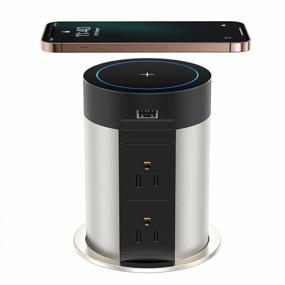 img 4 attached to 4" Diameter Pop Out Power Outlet W/ 5W Wireless Charger, 4 AC & 2 USB Ports - Automatic Countertop Pop Up For Kitchen Island, Office, Workbench - ETL Listed
