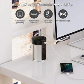 img 1 attached to 4" Diameter Pop Out Power Outlet W/ 5W Wireless Charger, 4 AC & 2 USB Ports - Automatic Countertop Pop Up For Kitchen Island, Office, Workbench - ETL Listed