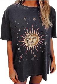 img 4 attached to Vintage Sun And Moon T-Shirt For Women - Casual Crewneck Tee With Short Sleeves And Printed Blouse By YSLMNOR