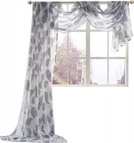 img 3 attached to Grey Window Curtain Panel With Beautiful Leaves Jacquard Pattern And Sheer Voile Material - 52 By 216 Inches Long