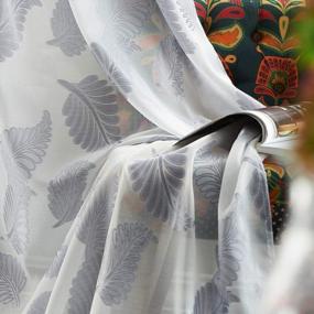 img 2 attached to Grey Window Curtain Panel With Beautiful Leaves Jacquard Pattern And Sheer Voile Material - 52 By 216 Inches Long