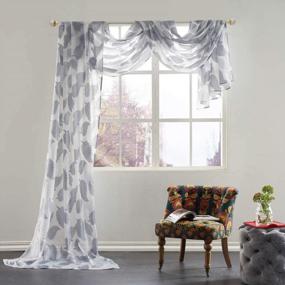img 4 attached to Grey Window Curtain Panel With Beautiful Leaves Jacquard Pattern And Sheer Voile Material - 52 By 216 Inches Long