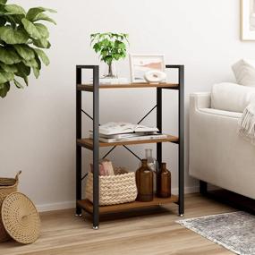 img 4 attached to 3 Tier Industrial Style Storage Rack Shelf For Bedroom, Living Room - Multi-Functional Bookcase Furniture Organizer With Metal Frame