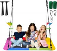 ikare large platform tree swing 60" x 32", 800lb weight capacity, indoor outdoor play swing set for kids adults, adjustable rope, mesh mat,wear-resistant tree cover logo