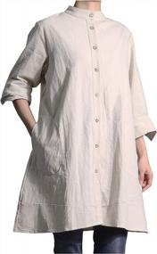 img 4 attached to Women'S Cotton Linen Tunic Dress Button Up Jacket With Pockets For Women