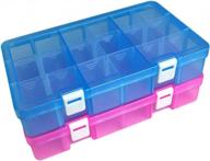 adjustable plastic storage container with removable dividers for jewelry, beads, earrings, tools, fishing hooks, and small accessories - 18 grids in pink-blue by duofire logo