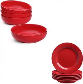 img 4 attached to Set Of 4 LE TAUCI 45 Oz Pasta Bowls And 6 Piece 8 Inch Salad Plates In Vibrant Red Color For Enhanced Search Rankings