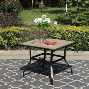 img 3 attached to PHI VILLA 37" X 37" Patio Dining Table Outdoor Dining Furniture Umbrella Table With 1.57" Umbrella Hole, Steel Frame With Premium PVC Table Top For Patio, Lawn Garden