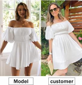 img 2 attached to MIHOLL Women'S Puff Sleeve Off Shoulder Ruffled Mini Dress - Perfect For Summer Casual Wear