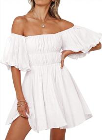 img 4 attached to MIHOLL Женское мини-платье с пышными рукавами и открытыми плечами с оборками - идеально подходит для летней повседневной одежды