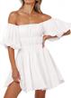 miholl women's puff sleeve off shoulder ruffled mini dress - perfect for summer casual wear logo