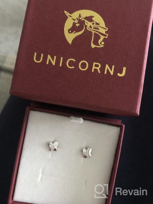 img 1 attached to UNICORNJ Small Italian 14K Gold Butterfly Stud Earrings with CZ Simulated Diamonds - Ideal for Children, Kids, and Babies review by Kelvin Ward