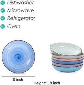 img 3 attached to Colorful And Convenient: Selamica Porcelain Salad Pasta Bowls Set With Gradient Coloring For Microwave And Dishwasher Use, 26 Ounce Capacity And Stackable Design - Set Of 6